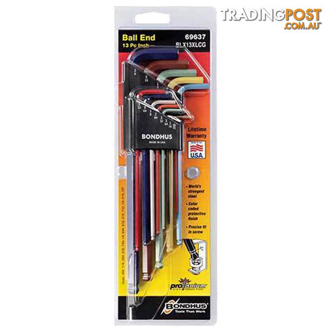 Ball End L-Wrench Colour Guard Imperial Set 13 Pieces Bondhus BD69637