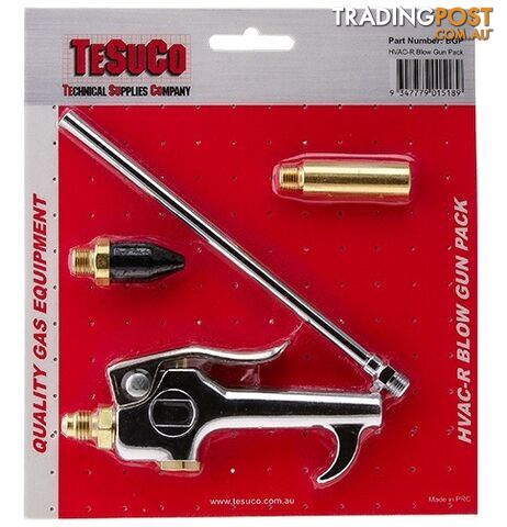 HVAC-R Blow Gun Pack With Safety, Rubber & Ext Tips Inlet 1/4 SAE Flare Male