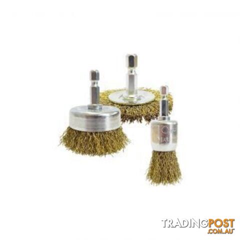 3 Piece Wire Brush Kit For Drills Josco Brumby BRUKIT3