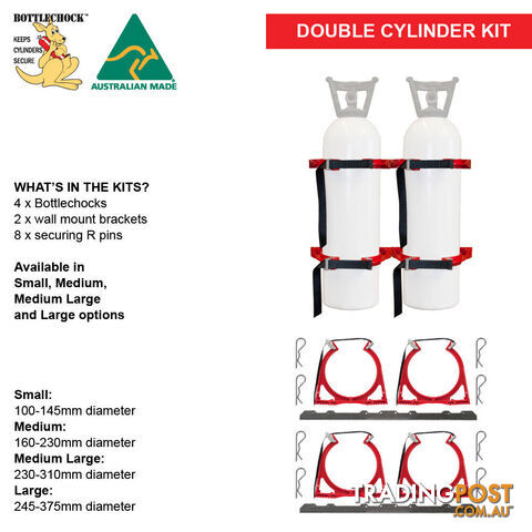 Bottlechock Cylinder Restraint 160-230mm E Size Medium 2 Cylinder Kit Stainless...