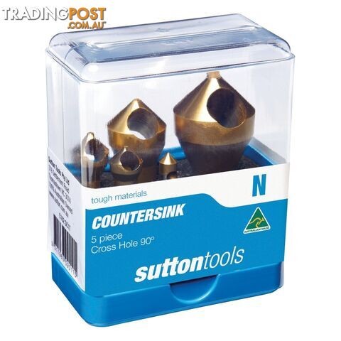 DEBURRING C'SINK SET 5Pce CROSS HOLE HSS TiN 90deg SUTTON C102SC1T