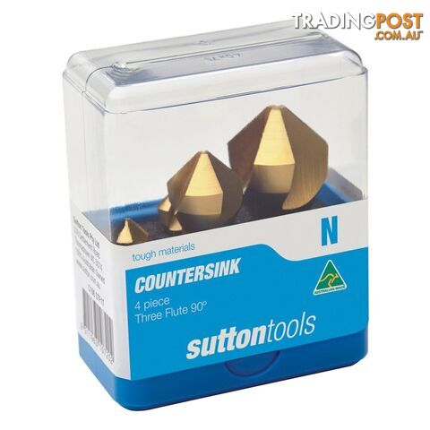 COUNTERSINK SET 4Pce THREE FLUTE HSS TiN 90deg SUTTON C106STF1T