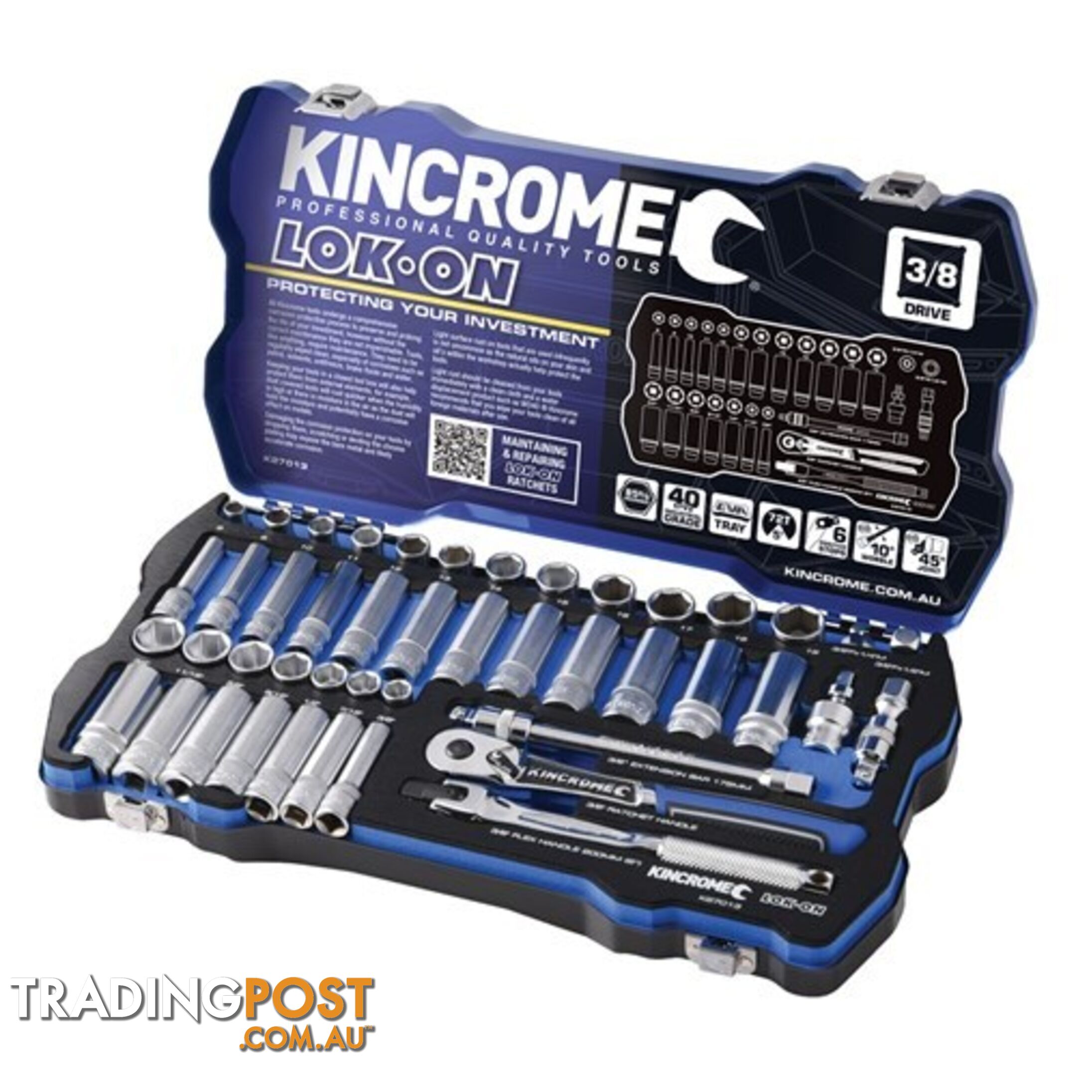 Lok-Onâ¢ Socket Set 45 Piece 3/8" Drive Metric & Imperial Kincrome K27013