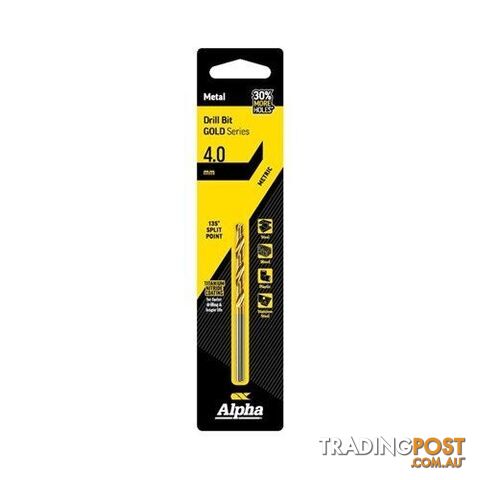 4mm Jobber Drill Bit Carded Gold Series Alpha C9LM040