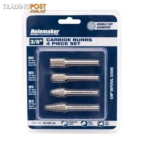 Carbide Burr Set, Blister Pack, 4 Piece SA3, SC3, SF3, SL3 Holemaker CB-SET-34