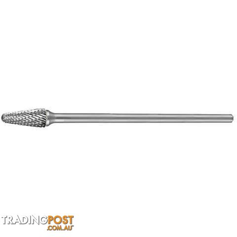Carbide Burr, Tapered Radius End, 3/8" x 1-1/16" Head, 1/4" x Extended Shank DC...