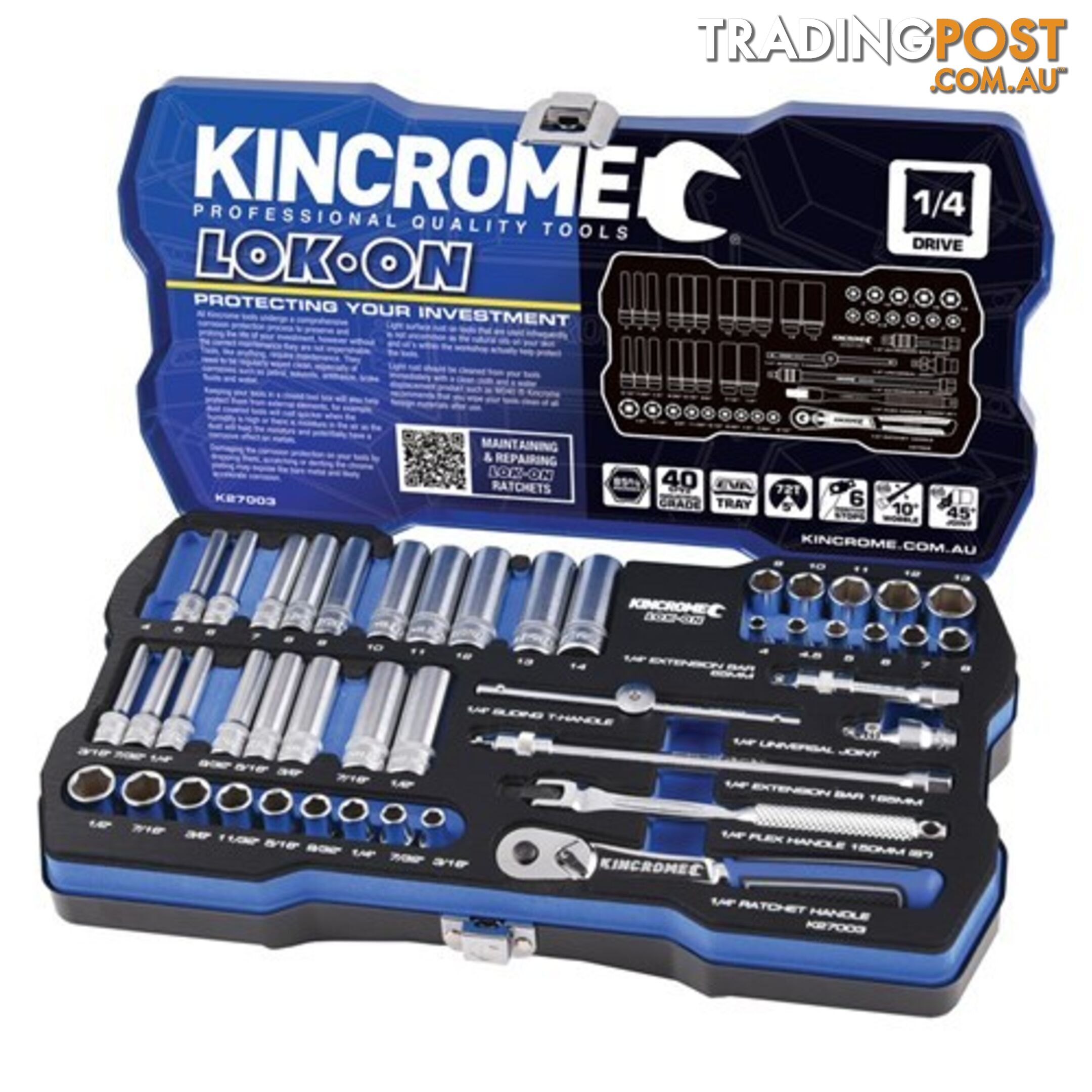 Lok-Onâ¢ Socket Set 45 Piece 1/4" Drive - Metric & Imperial Kincrome K27003