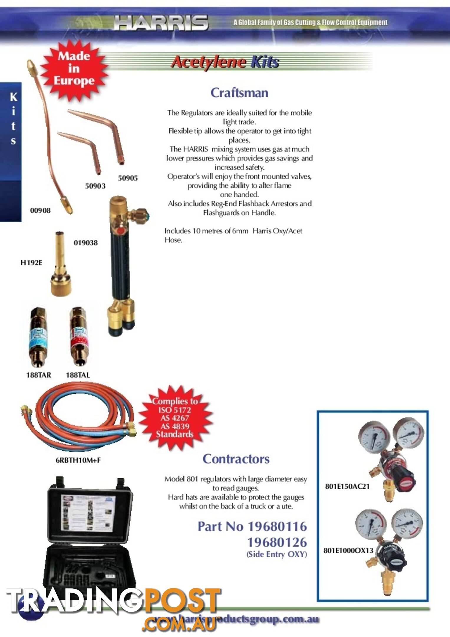 Contractors Oxy/Acet kit with side entry regulator Harris 19680126