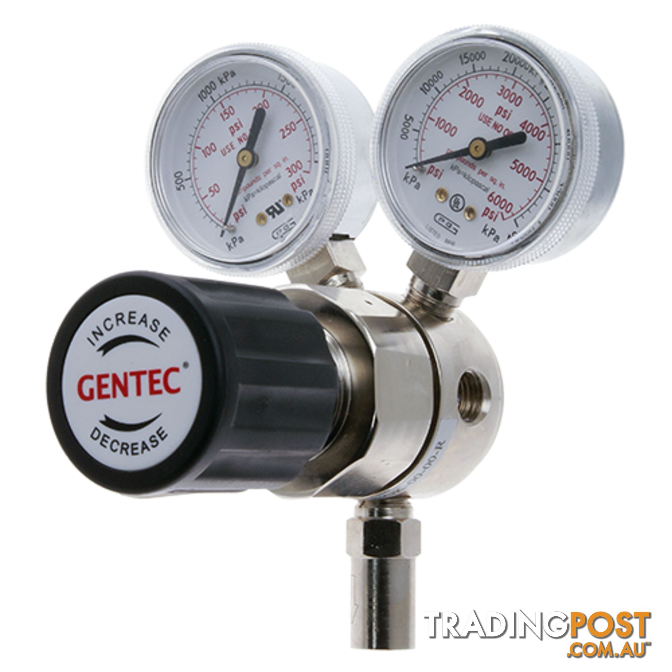 Gentec 1S Regulator 6.0 Purity Chrome Plated In: 30,000 kPa Out: 3440 kPa