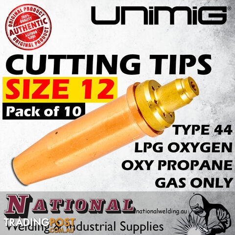 Unimig Type 44 LPG Oxygen Cutting Tips Size 12 Nozzle Oxy Propane Gas Only CNP44-12 Pack of 10 - photo 2 of 3