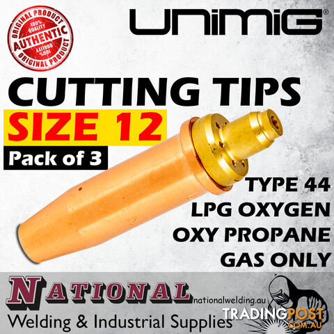 Unimig Type 44 LPG Oxygen Cutting Tips Size 12 Nozzle Oxy Propane Gas Only CNP44-12 Pack of 3 - photo 2 of 3