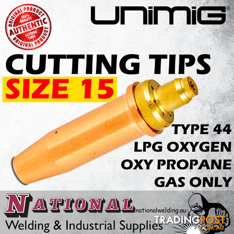 Unimig Type 44 LPG Oxygen Cutting Tips Size 15 Nozzle Oxy Propane Gas Only CNP44-15 - photo 2 of 2
