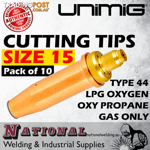 Unimig Type 44 LPG Oxygen Cutting Tips Size 15 Nozzle Oxy Propane Gas Only CNP44-15 Pack of 10 - photo 2 of 3