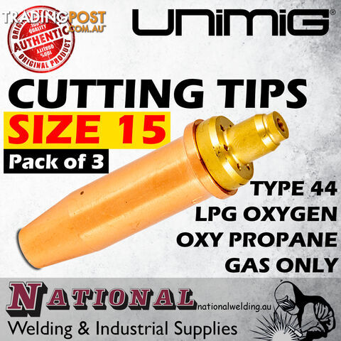 Unimig Type 44 LPG Oxygen Cutting Tips Size 15 Nozzle Oxy Propane Gas Only CNP44-15 Pack of 3 - photo 2 of 3