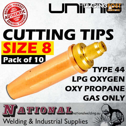 Unimig Type 44 LPG Oxygen Cutting Tips Size 8 Nozzle Oxy Propane Gas Only CNP44-8 Pack of 10 - photo 2 of 3