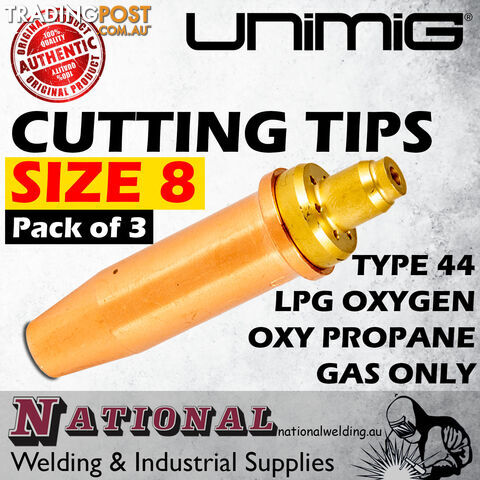 Unimig Type 44 LPG Oxygen Cutting Tips Size 8 Nozzle Oxy Propane Gas Only CNP44-8 Pack of 3 Tips - photo 2 of 3
