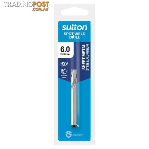 Drill D203 Spot Weld HSS-Cobalt FLT Shank 6 x 6 x 66mm Sutton Tools D2030060