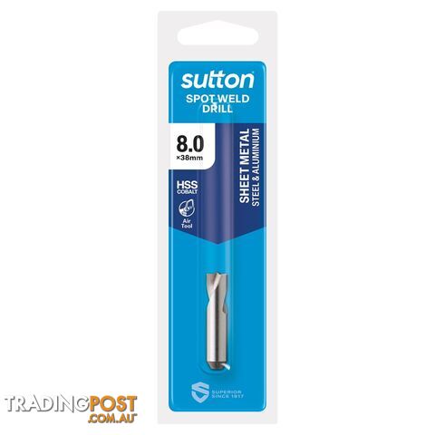 Drill D204 Spot Weld HSS-Cobalt Swan Neck FLT Shank 8 x 8 x 38mm Sutton Tools...