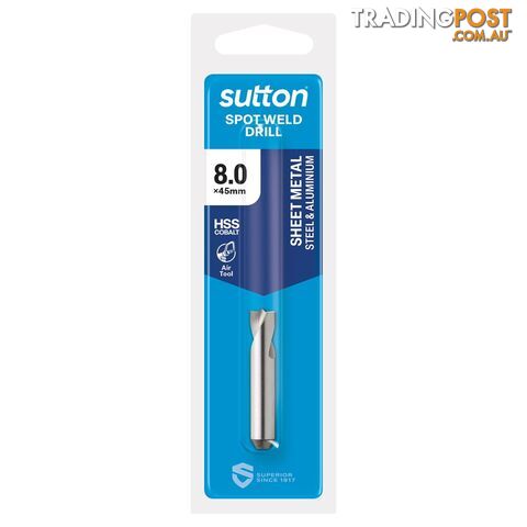 Drill D205 Spot Weld HSS-Cobalt Revolver FLT Shank 8 x 8 x 45mm Sutton Tools...