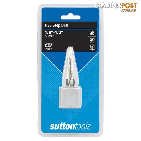 13-Step Hss Spiral Flute Step Drill Bit 1/8-1/2inch Sutton D50431313