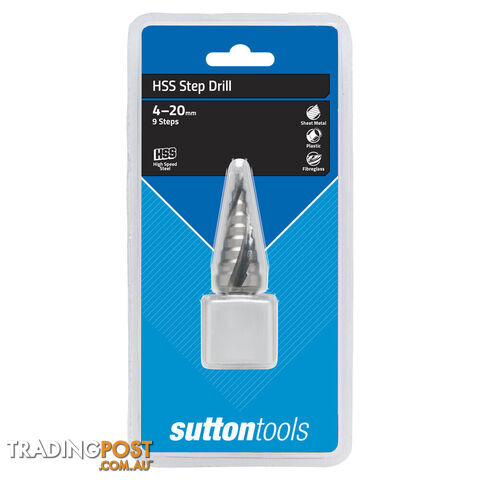 9-Step Hss Spiral Flute Step Drill Bit 4-20MM Sutton D50442009
