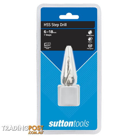 7-Step Hss Spiral Flute Step Drill 6-18mm Bit Sutton D50461807