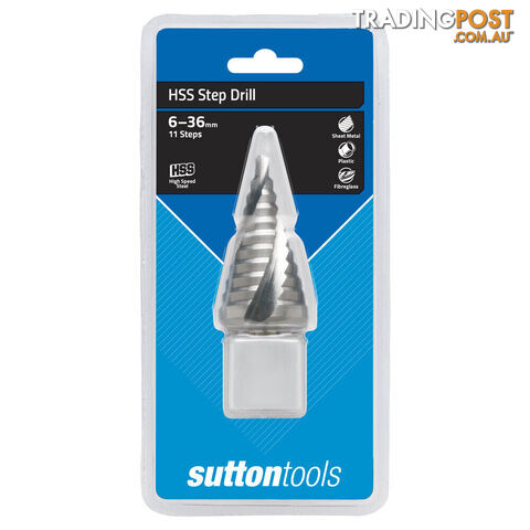 11-Step Hss Spiral Flute Step Drill 6-36mm Bit Sutton D50463611