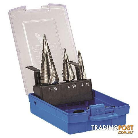 DRILL STEP SET HSS 4-12, 4-20, 4-30MM SPIRAL FLUTE SUTTON D504SET3