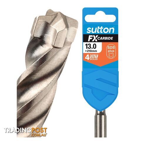 Drill D638 Masonry SDS Plus 4Cut Solid FX-Carbide 13mm x 210mm Sutton Tools...