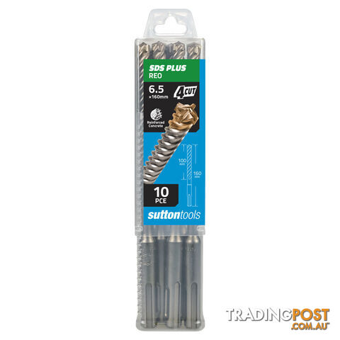 Drill Masonry D682 4X Reo SDS+ 6.5X160 Green Sutton Tools D6820650 Pack Of 10