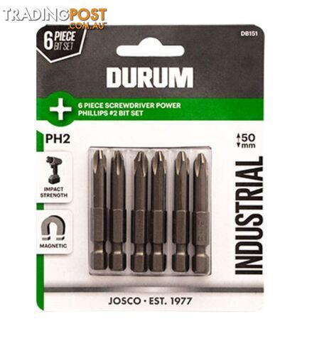 6 Piece Screwdriver Power Phillips 50mm Bit Set Durum DB151
