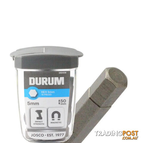 Internal Hex Power Screwdriver Bit W/Case Durum 5 X 50MM - 15 Piece DB408