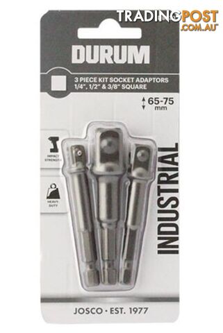 Socket Adaptor 3 Piece Kit 1/4 Hex 1/7 , 3/8 , 1/2 sq Kit Durum DB820 - photo 2 of 3