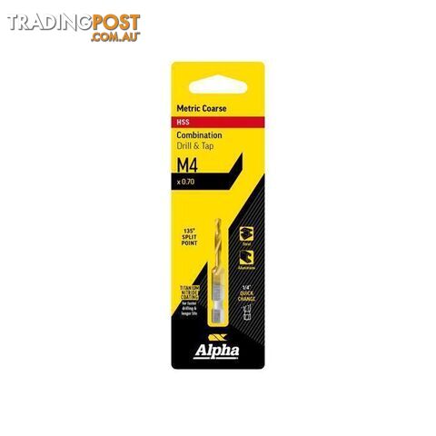 M4 x 0.7 HSS Combination Drill & Tap TiN Coated Alpha DTMC040