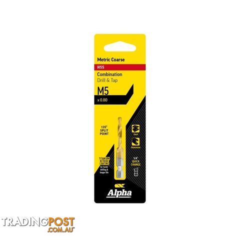 M5 x 0.8 HSS Combination Drill & Tap TiN Coated Alpha DTMC050