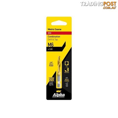 M6 x 1.0 HSS Combination Drill & Tap Tin Coated Alpha DTMC060