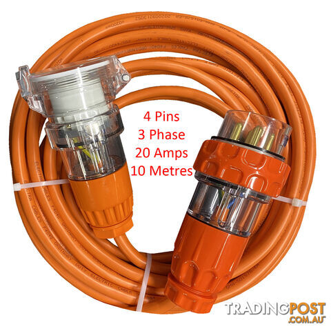 Extension Lead 3 Phase 20 Amps 10 Metres 4mm² Cable ELF404020A-10M-4PIN