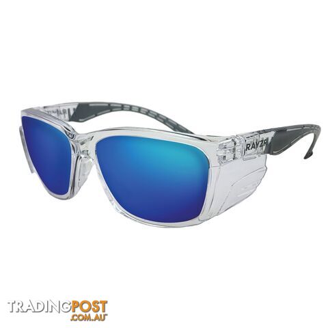 Rayzr Safety Glasses Clear Frame Blue Mirror Polarised ERZ360
