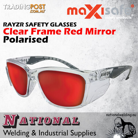 Rayzr Safety Glasses Clear Frame Red Mirror Polarised ERZ385 - photo 2 of 2