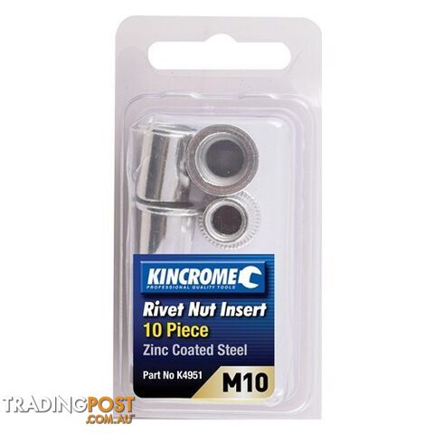 Rivet Nut Insert M10 (Zinc Coated Steel) - 10 Pack Kincrome K4951