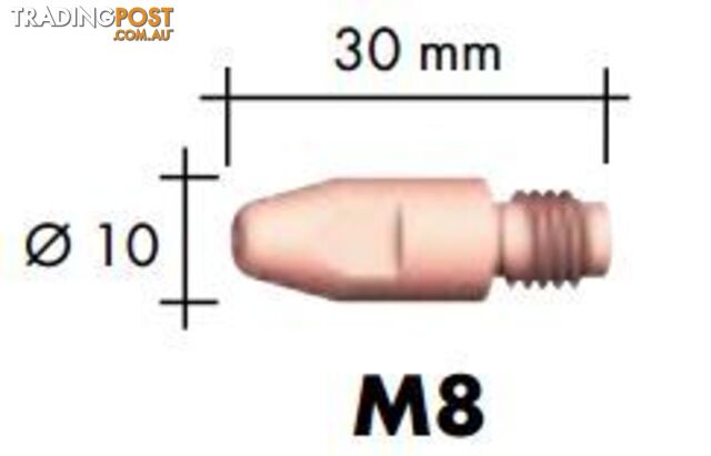 1.0mm Aluminium M8 10mm 30mm Binzel contact tip Pk:10 P141.0008