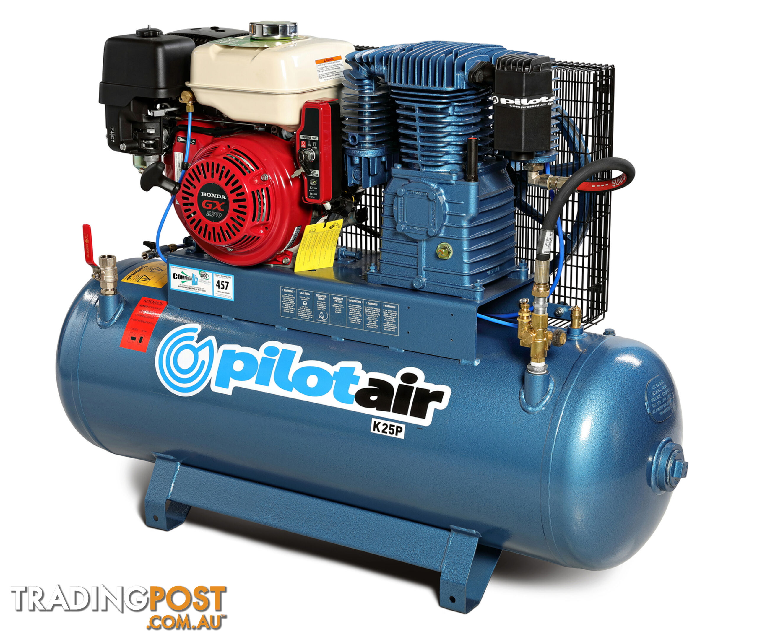 Reciprocating Air Compressor HONDA Petrol/GX270 (Electric Start) /150 L Rec./457 L/min FAD Pilot K25P