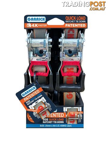 Quick Load Ratchet Tie Down 25MM x 4M X 450KG Garrick Herbert GQLRTD-25MM Pack...