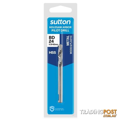 Drill H122 BD24 Pilot HSS 6.35 x 82MM 1 Pack Hangpack Sutton Tools H112BD24