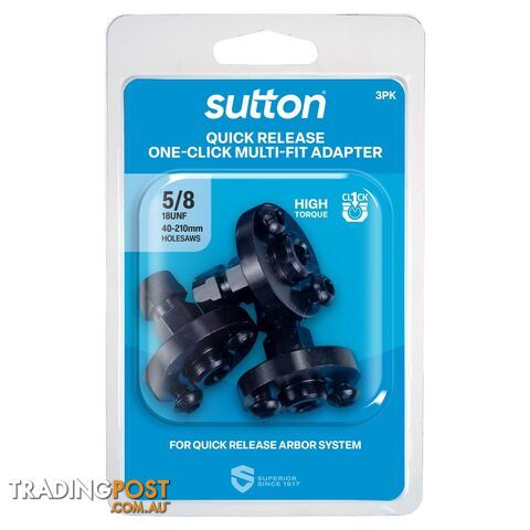 Adaptor H122 Holesaw Quick Release H/T 5/8UNF 3PK Sutton Tools H1228116