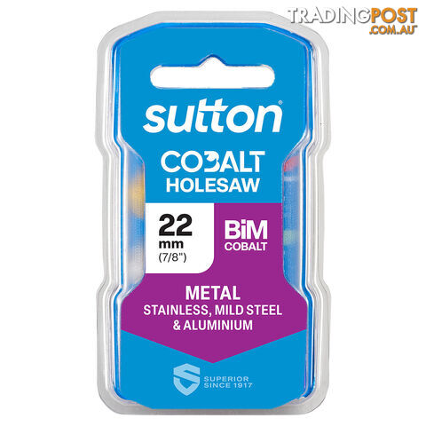 Holesaw H125 Bi-Metal Cobalt HD-Cobalt Hangpack 22mm Sutton Tools H1250220