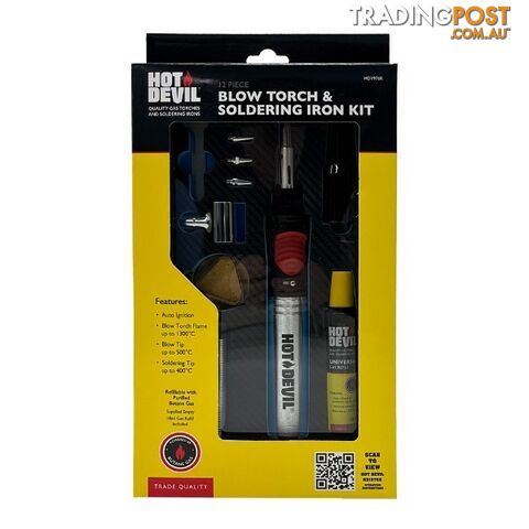 12 Piece Butane Soldering Iron & Blow Torch Hot Devil HD1976K