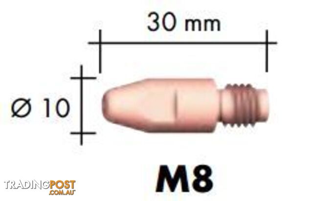 0.9mm Aluminium M8 10mm 30mm Binzel contact tip Pk:10 P141.0043