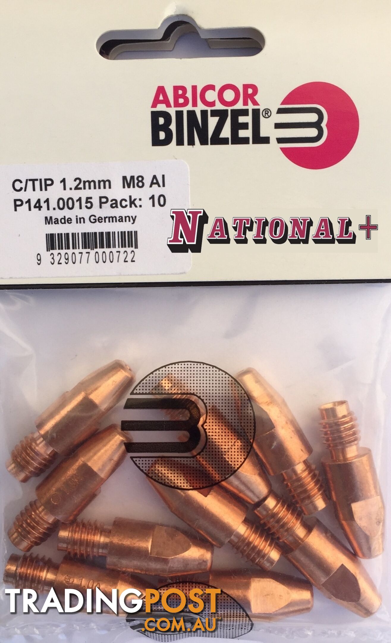 0.9mm Aluminium M8 10mm 30mm Binzel contact tip Pk:10 P141.0043