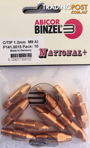 0.9mm Aluminium M8 10mm 30mm Binzel contact tip Pk:10 P141.0043